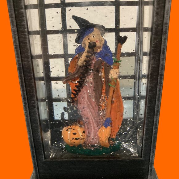Halloween Retro Phone Booth Snow Globe Witch Pumpkin Lights Up Swirls Snow - Picture 3 of 8
